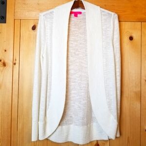 Lilly Pulitzer Amalie White Open Front Knit Long Sleeve Cardigan Sweater